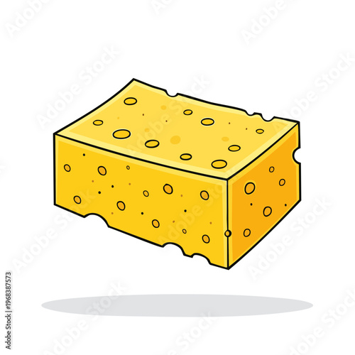 Yellow porous sponge with small holes and a grey shadow