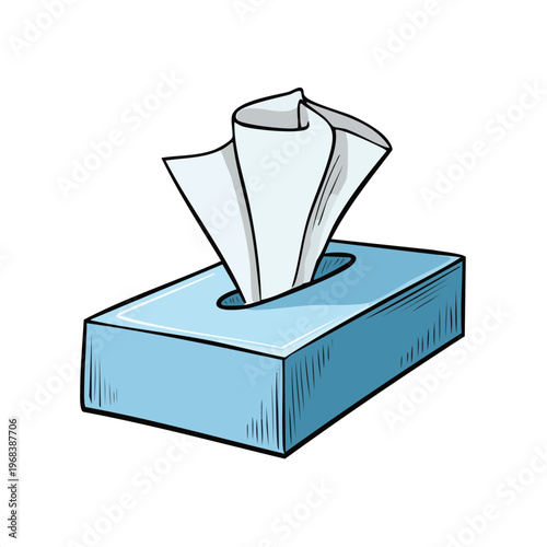 Light Blue Tissue Box with Soft White Tissues Emerging Vividly