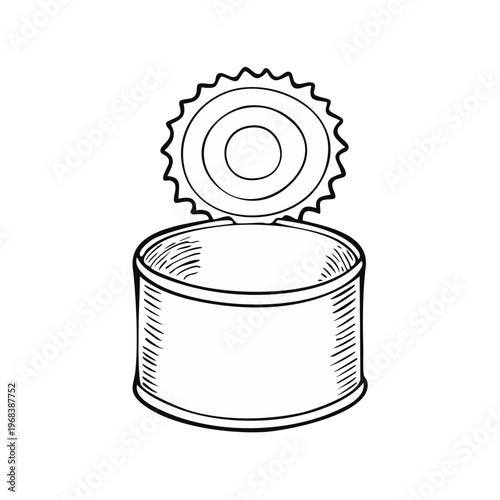 Open tin can sketch hand drawn food container illustration drawing isolated on white