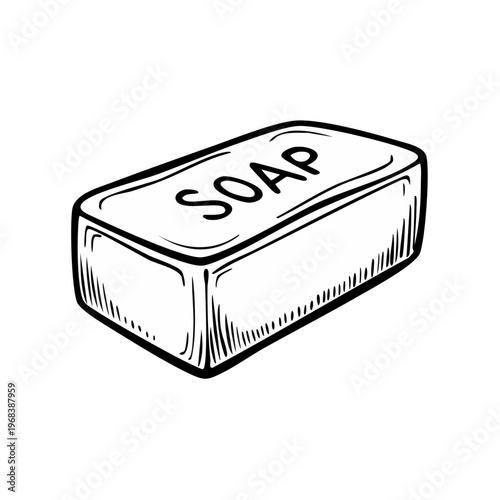Hand drawn illustration of a bar of soap with the word SOAP etched on top