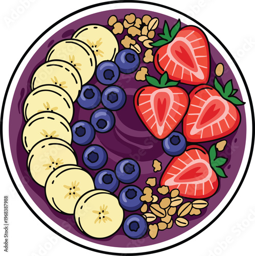 Delicious Acai Bowl Topped With Fresh Fruits and Granola.