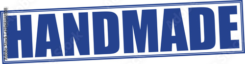 Handmade blue three dimensional text effect logo design template isolated on transparent background for crafts and artisanal products