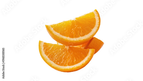 Bright juicy orange slices stacked artfully showcasing vibrant citrus segments and refreshing zest, isolated on transparent background for healthy food designs