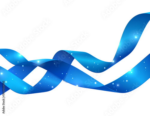 Swirling blue ribbon with glowing highlights on white