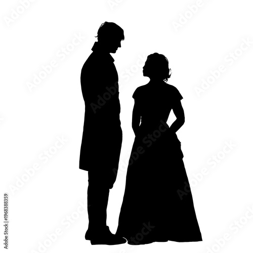 Silhouette of a Victorian Couple in Classic Vintage Fashion
