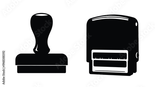 Tablou pe pânză Two black stamp designs a classic and self inking silhouette