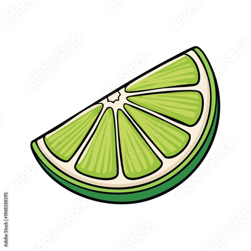 Vibrant lime slice, graphic illustration, citrus segment with fresh green color