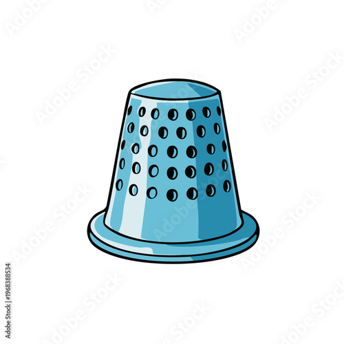 Simple blue thimble with holes for sewing and crafting isolated on white background