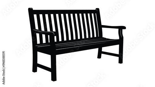 A black park bench presented as a striking graphic silhouette