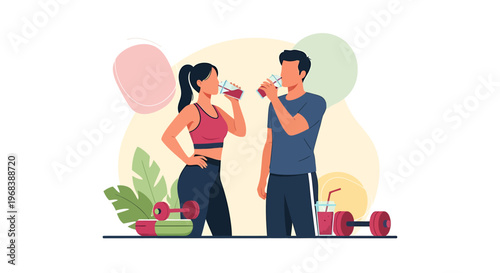 Couple drinking healthy smoothies after workout session.
