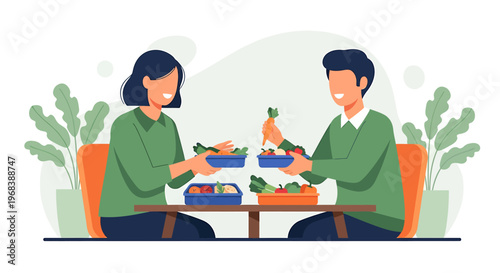 Couple Enjoying Healthy Lunch Together at Table.