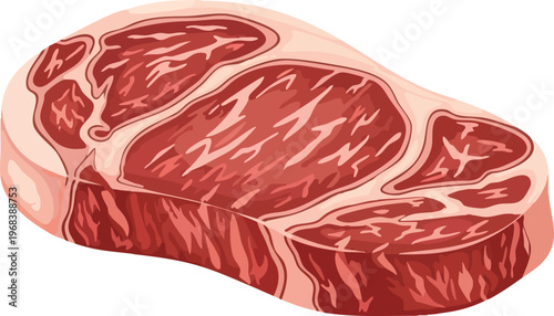 Raw Marbled Beef Steak Close Up Detailed Illustration.