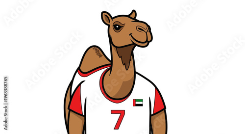 Cartoon Camel Wearing UAE National Sports Jersey with Number 7