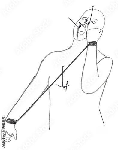 Dessin du visage d'un homme souffrant de dépression et d'anxiété. Maladie mentale.