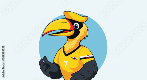 Cartoon Hornbill Mascot Wearing Soccer Jersey Giving Thumbs Up