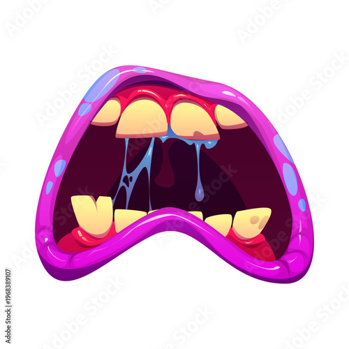 Scary Monster Mouth with Sharp Teeth and Saliva Vector Illustration