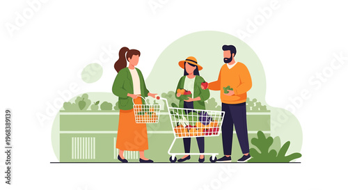 Family shopping for groceries together at the supermarket.