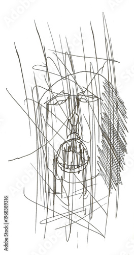 Dessin du visage d'un homme souffrant de dépression et d'anxiété. Maladie mentale.