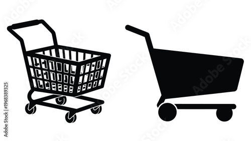Two shopping carts displayed in a stark black silhouette