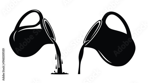 Two pitchers pouring liquid a striking black graphic silhouette
