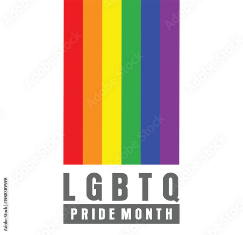 Vibrant Happy LGBTQ Pride Month card layout designed using colorful rainbow flag elements in a modern flat vector style.