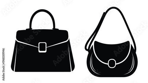 Two black handbags displayed a classic design in silhouette
