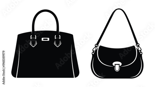 Two stylish handbags presented in a striking black silhouette