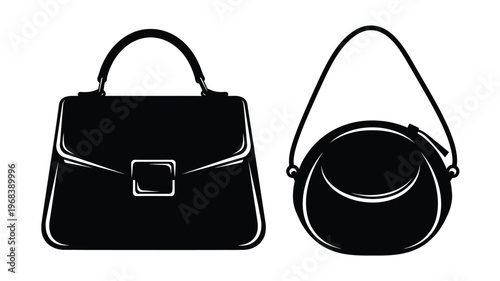 Two handbags displayed in a striking black silhouette