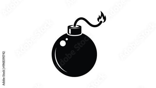 A striking black silhouette of a cartoon bomb with a lit fuse