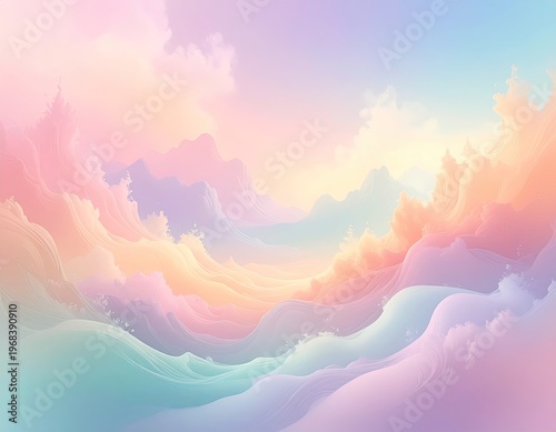 Soft Pastel Colored Clouds in Dreamy Sky.