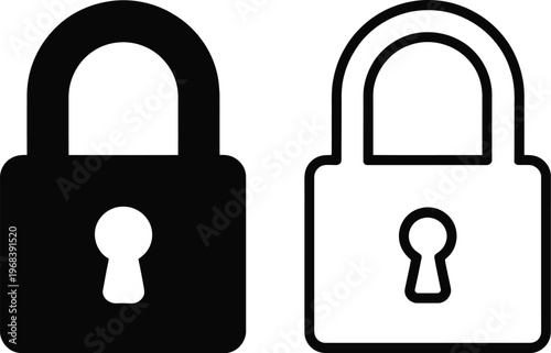 Padlock icons set, black and white vector collection of locked unlocked security icons with transparent background for digital safety authentication and protection concepts.