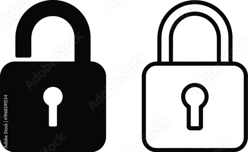 Padlock icons set, vector illustration of locked and unlocked security symbols isolated on transparent background for cybersecurity privacy and access control design.