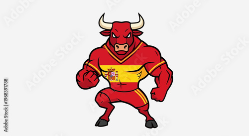 Mascot Bull with Spanish Flag Jersey - Fierce & Patriotic