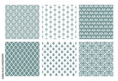 Seamless Vector Botanical Pattern Set Isolated On A White Background. Horizontally And Vertically Repeatable.