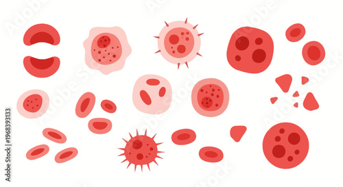 Red blood cells and virus particles. Vector Icon. EPS Editable