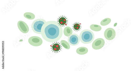 Virus particles and cells illustration. Vector Icon. EPS Editable