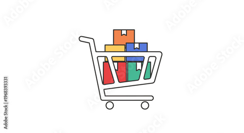 Shopping cart filled with colorful blocks.