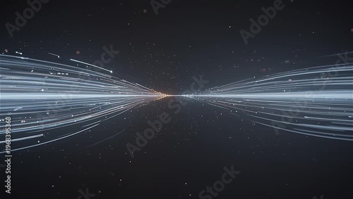 Dense cluster of data streams slowing down and compressing in a bottleneck area, then smoothly dispersing into faster clean flows, glowing orange and blue tones