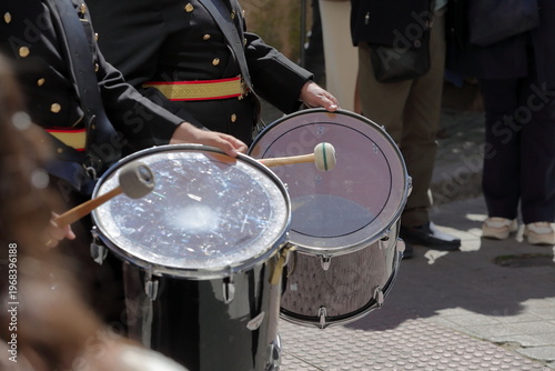 Double drum detail during Holy Week procession in Talavera de la Reina, Spain