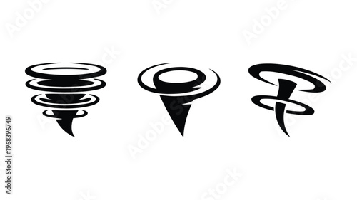 Set of black tornado or hurricane icons isolated on white background.