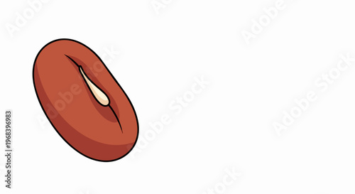 Single kidney bean illustration on bright white background. Kidney bean displays characteristic shape, rich reddish brown color, healthy legume.