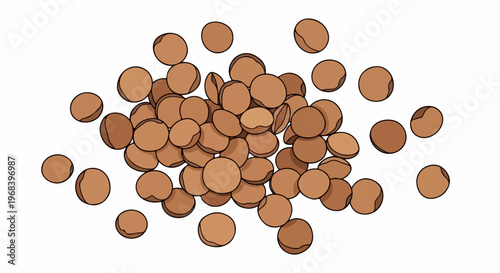 Brown lentils heap on white background, natural ingredient for healthy cooking. Brown lentils comprise small edible legumes, rich in protein and fiber.