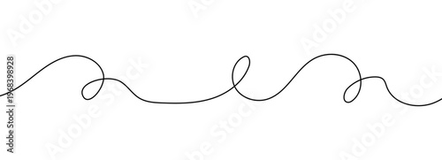 Cable wavy curvy thin line and long drawing for a squiggle curve abstract element. Loopy decoration or divider with white flow plus a wiggle drawn wave doodle. Hand drawn horizontal graphic.