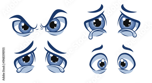 Cartoon Eyes Expressing Emotions: Anger, Sadness, Surprise