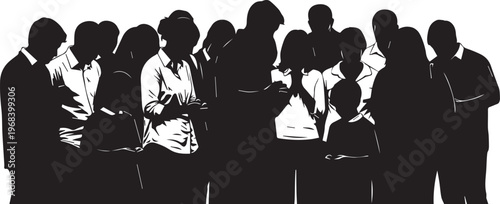 Crowd of people praying silhouette illustration vector for community and faith group art