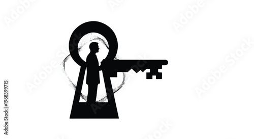 silhouette of person unlocking with giant key