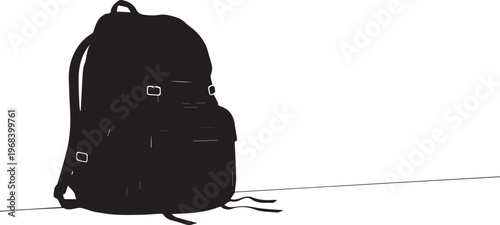 School backpack silhouette vector with straps and pockets on transparent background design