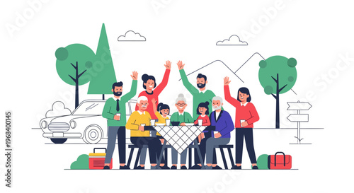 Happy Multi-Generational Family Enjoying Outdoor Picnic Together