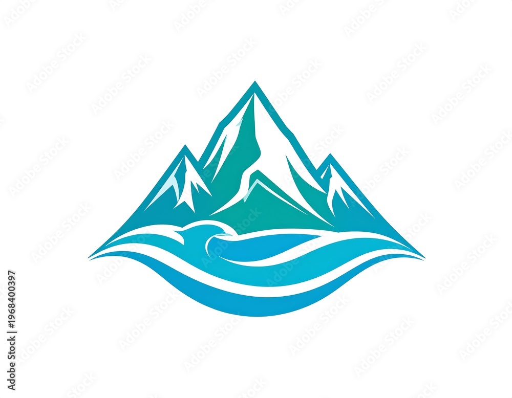 Fototapeta premium Stylized mountain range with water illustration