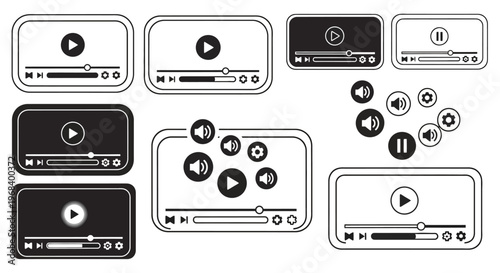 Black and white video player icons.
